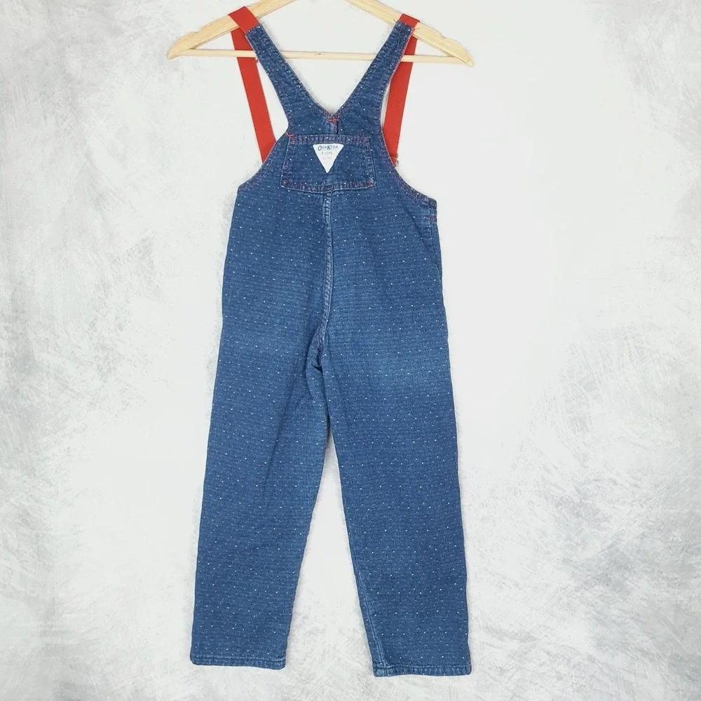 Vintage OshKosh B'Gosh Overalls Boys 6 Blue Red Space Patch Denim Pants 90s USA